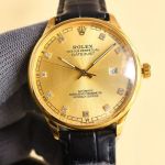 Replica Rolex Best Edition with 8215 Movement Italian Calf Leash Black Watch Strap 40mm Watch